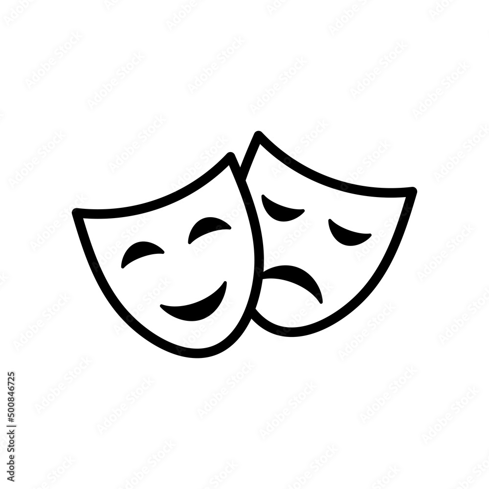 Theatrical mask icon. Theater or actor symbol. Art or cinema pictogram. - obrazy, fototapety, plakaty 