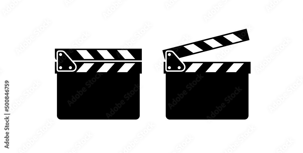 Cinema clapper icon. The symbol of filming a movie or TV series. Isolated raster illustration on white background.