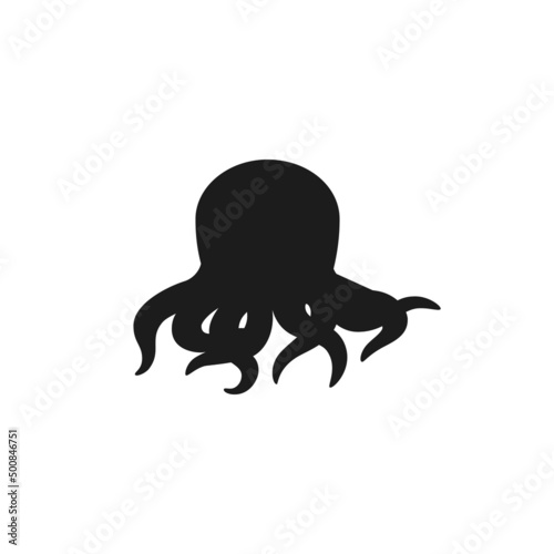 Funny octopus black silhouette or outline shape, vector illustration isolated.
