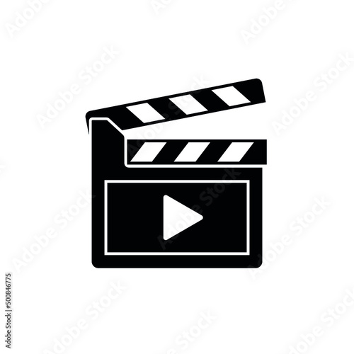 Cinema clapper icon. The symbol of filming a movie or TV series. Isolated vector illustration on white background.