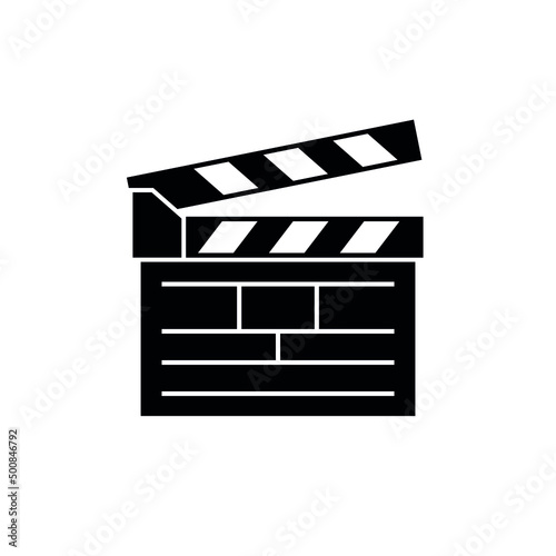 Cinema clapper icon. The symbol of filming a movie or TV series. Isolated vector illustration on white background.