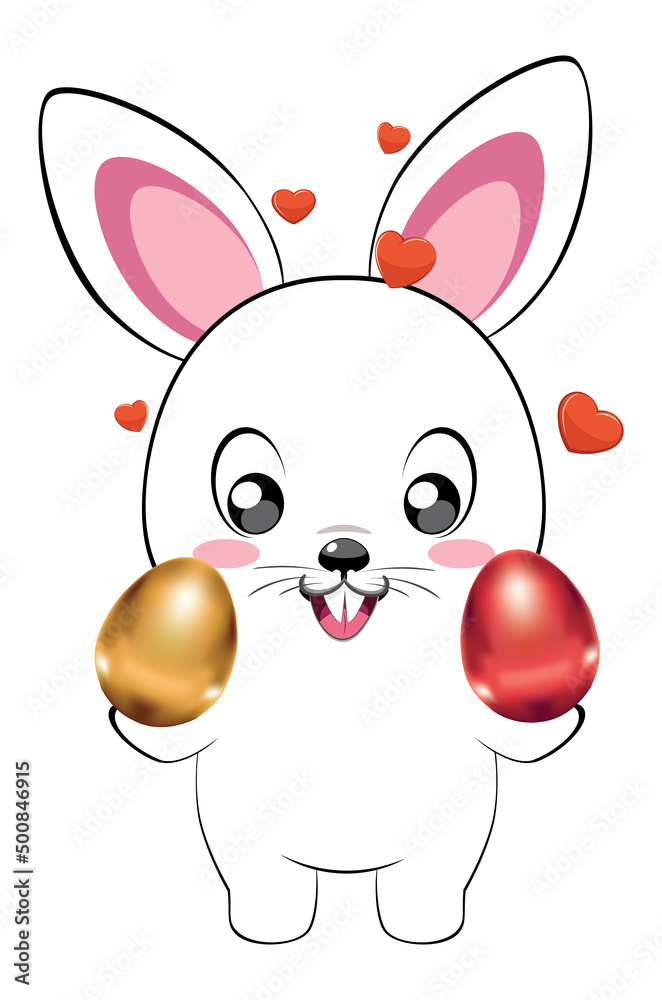 White Bunny with Easter eggs