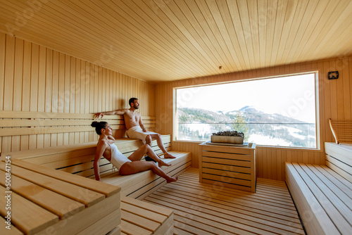 Young couple relaxing in th...
