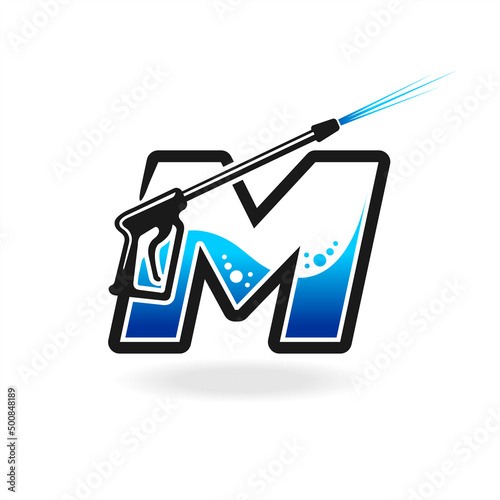 Power wash logo with letter M concept