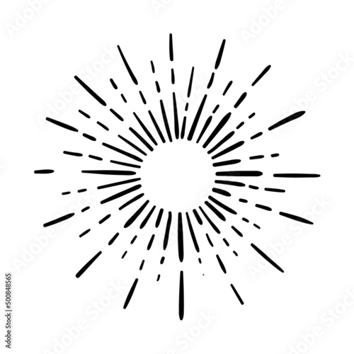 Sunburst, explosion effects, vintage doodle isolated on white background