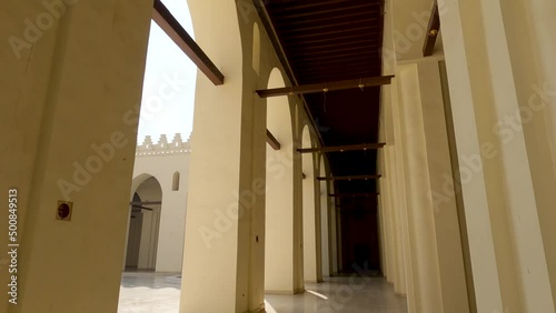 Interior of Al-Hakim Mosque, Islamic Cairo, Egypt.Tilt down shot  photo
