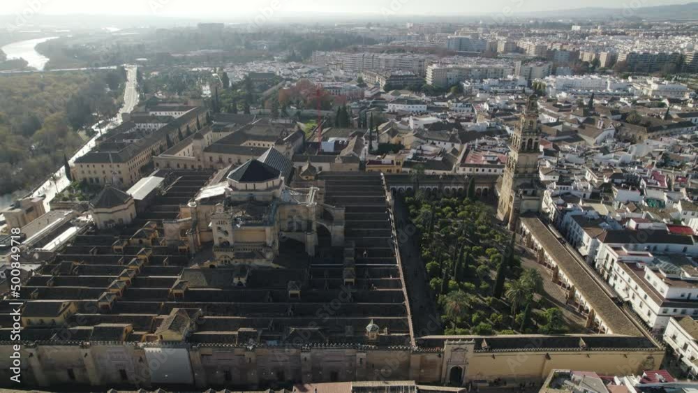 Mosque or Cathedral of Our Lady of Assumption, Cordoba in Spain. Aerial descendent Mosque or Cathedral of Our Lady of Assumption, Cordoba in Spain. Aerial descendent