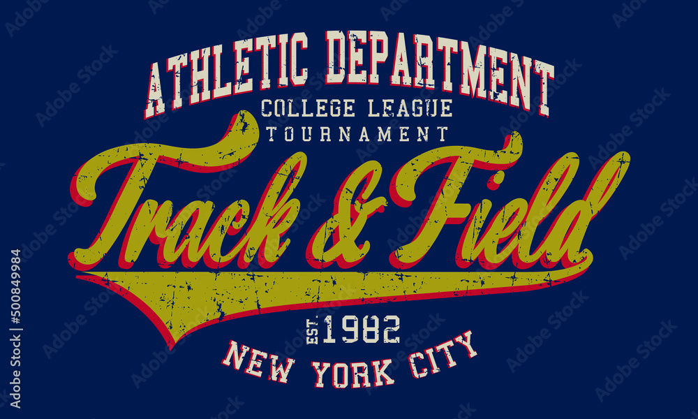 Athletic department track and field graphic t-shirt design, print, vector illustration.