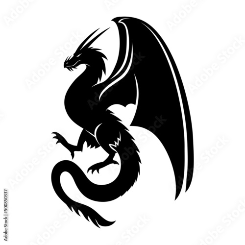 Black dragon icon isolated on white background.