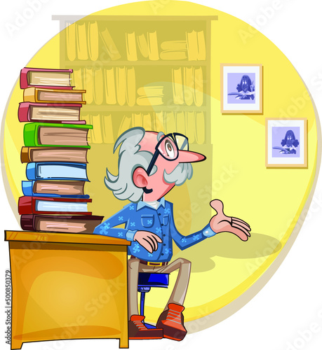 School. School teacher. History teacher. Old man. Gray-haired man. The teacher is in the classroom. History cabinet.