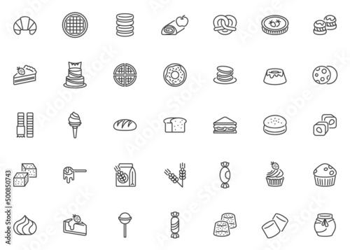 Bakery shop line icons set