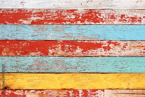  Horizontal retro background with old wooden planks of different colors © frenta