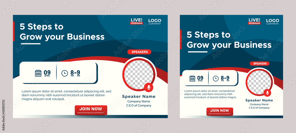 Obraz premium How to Grow Business live webinar banner invitation and social media post template. Business webinar invitation design