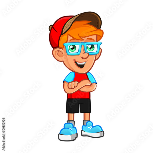Cool Gamer Mascot Posing Cross Hand vector illustration