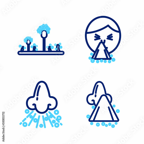 Set line Runny nose, Handkerchief to his runny and Mold icon. Vector
