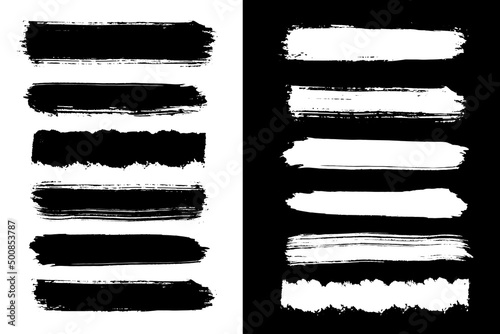 Set black and white brush stroke paint stripe vector.