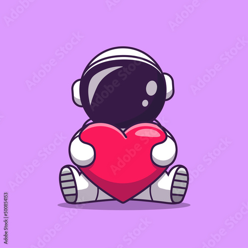 Cute Astronaut Holding Heart Love Cartoon Vector Icon Illustration. Science Technology Icon Concept Isolated Premium Vector. Flat Cartoon Style