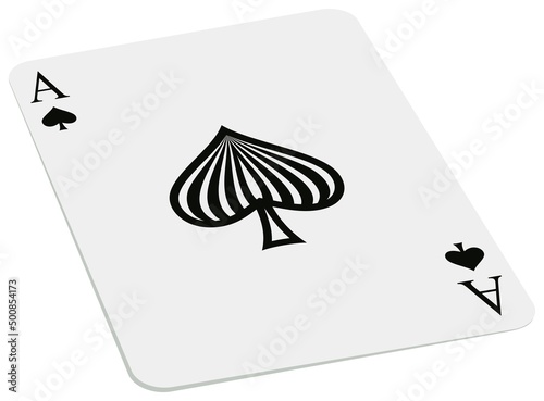 Pik Ass Spielkarten Symbol Vektor. Perspektivische Illustration einer liegenden Karte. Weißer isolierter Hintergrund.