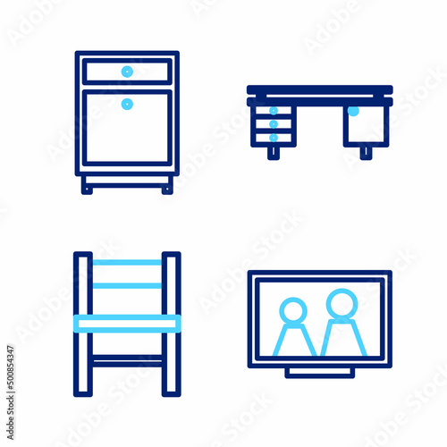 Set line Picture frame on table, Chair, Office desk and Furniture nightstand icon. Vector