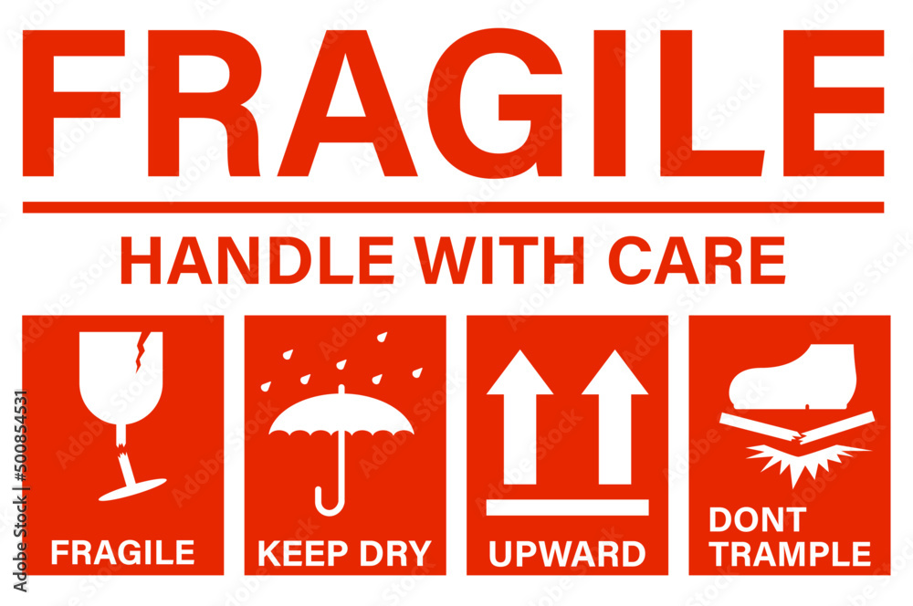 Fragile handle with care sticker and poster for delivery service ...