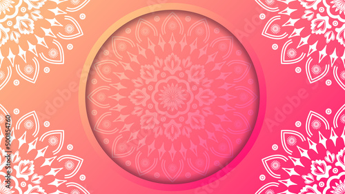 Cute floral ornament background with pink gradient. Round mandala template