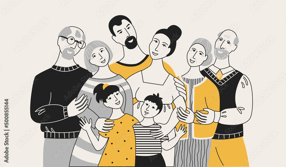 Family group, mom, dad, kids, grandparents Family group, mom, dad, kids, grandparents