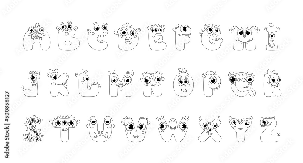 Monster alphabet coloring page book. Coloring page english alphabet for