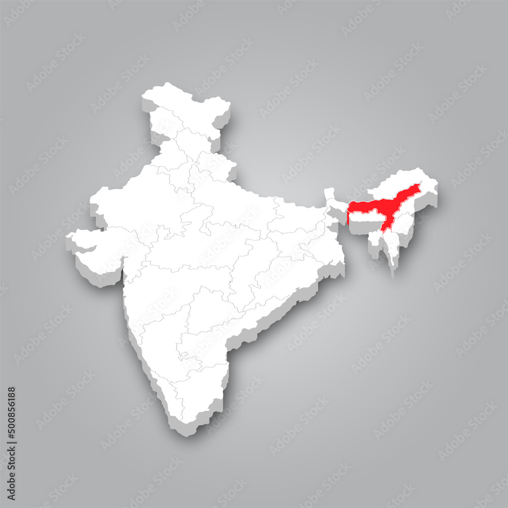 Fototapeta premium Assam 3d map is a state of India