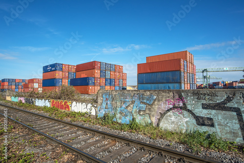 Am Containerhafen der Stadt Dortmund, Nordrhein-Westfalen