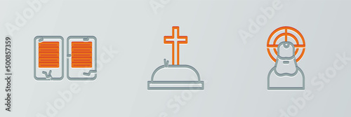 Set line Jesus Christ, The commandments and Tombstone with cross icon. Vector