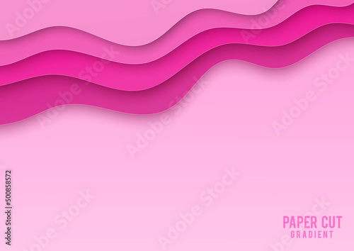 Paper cut shape Vector Abstract Background in pink. 3D abstract paper art style.
