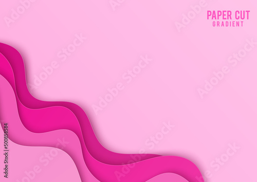 Paper cut shape Vector Abstract Background in pink. Space abstract paper art style.
