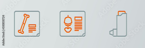 Set line Inhaler, X-ray shots and icon. Vector