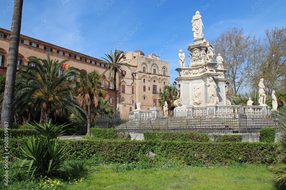 norman palace and baroque fountain in palermo in sicily (italy) 