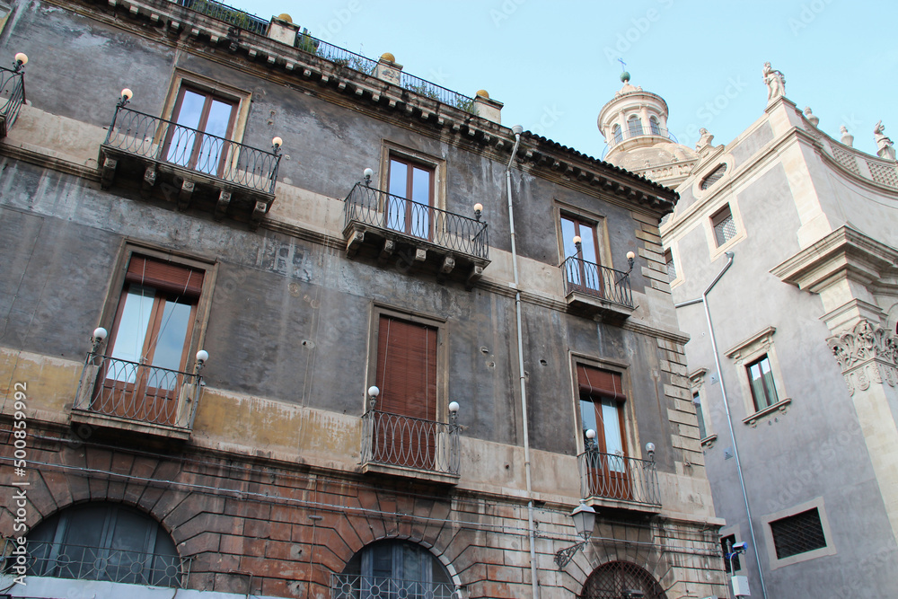ancient palace or flat building and baroque church (Badìa di Sant'Agata) in catania in sicily (italy) 