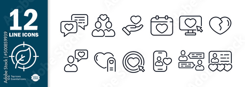 Love icon set. Love correspondence. Date on the calendar. Give a heart. Search for love. Vector eps 10