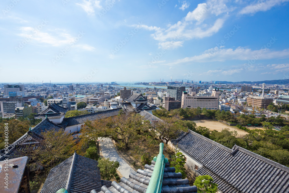 Wakayama cityscape, view from rooftop of the Wakayama castle.