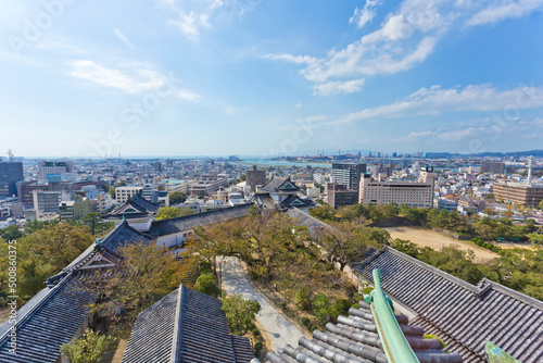Fototapeta Naklejka Na Ścianę i Meble -  Wakayama cityscape, view from rooftop of the Wakayama castle.