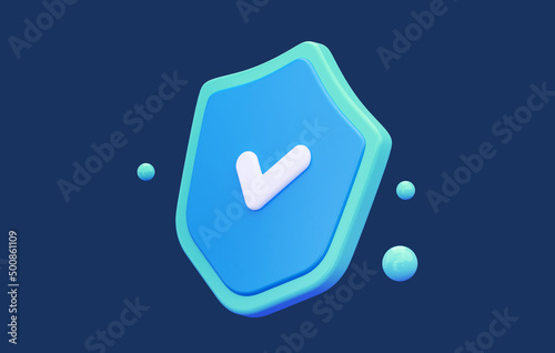 Universal blue shield on a dark blue isolated background. 3d rendering illustration.