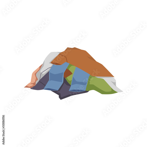 Pile of dirty clothes on floor, disorder in flat vector illustration isolated