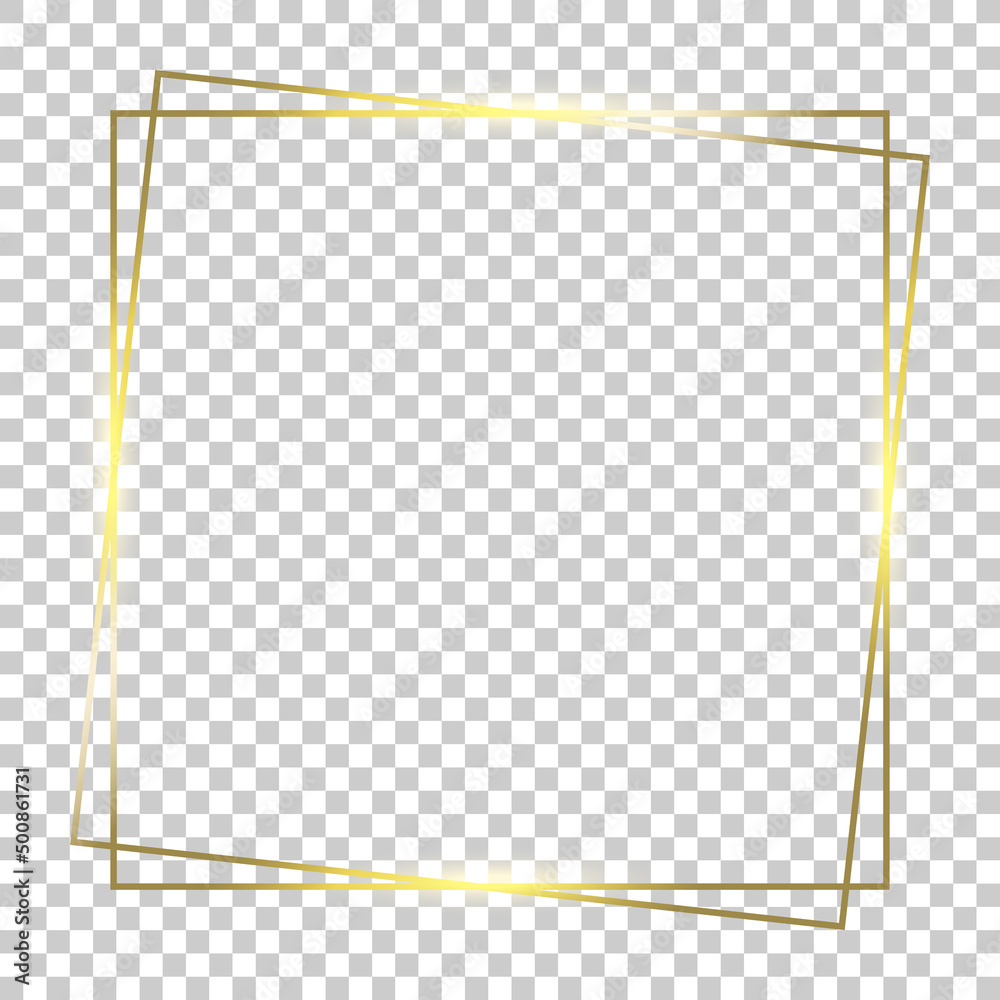 Luxury gold border isolated on transparent vector background. Glowing