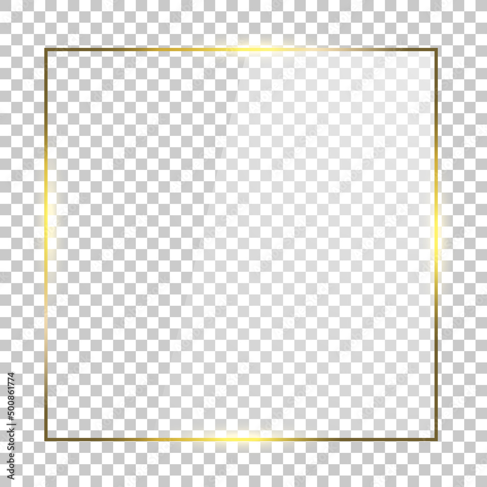 Luxury gold border isolated on transparent vector background. Glowing frame graphic mock up