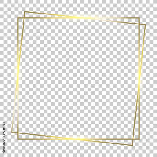 Luxury gold border isolated on transparent vector background. Glowing frame graphic mock up template.