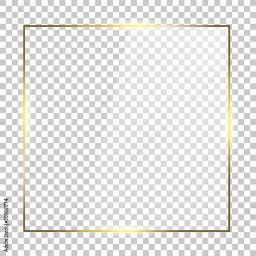 Luxury gold border isolated on transparent vector background. Glowing frame graphic mock up template.