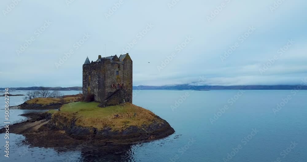 Aerial view of Castle Stalker in Scotland Aerial view of Castle Stalker in Scotland