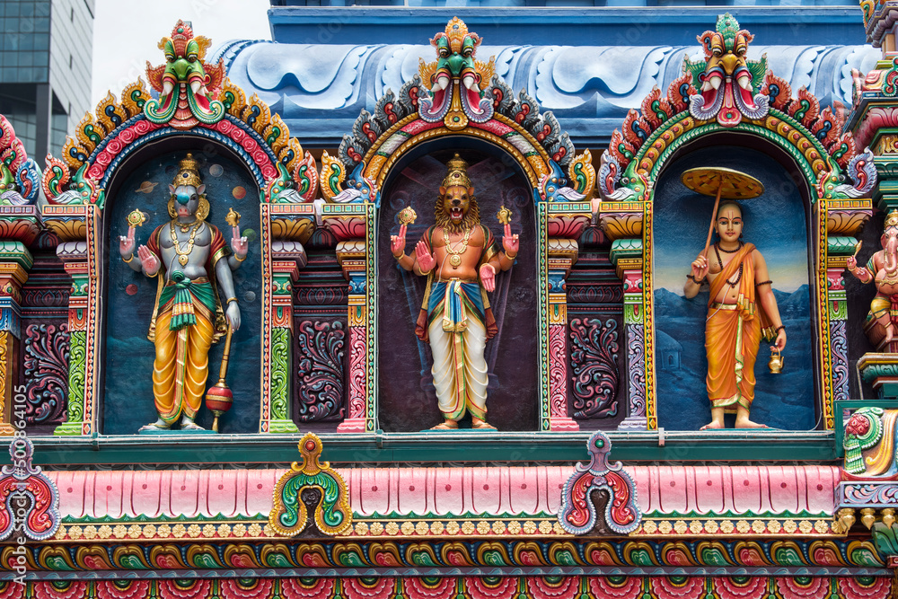 Singapore City,Singapore-September 08,2019: Sri Krishnan Temple is a Hindu temple in Singapore. Built in 1870 and gazetted as a national monument of Singapore in 2014.