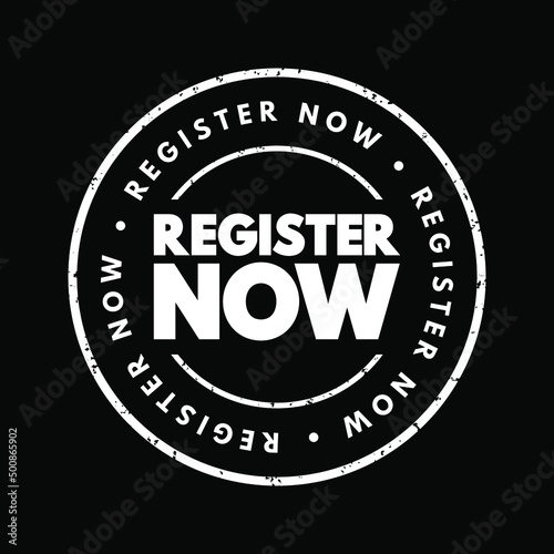 Register Now text stamp, concept background