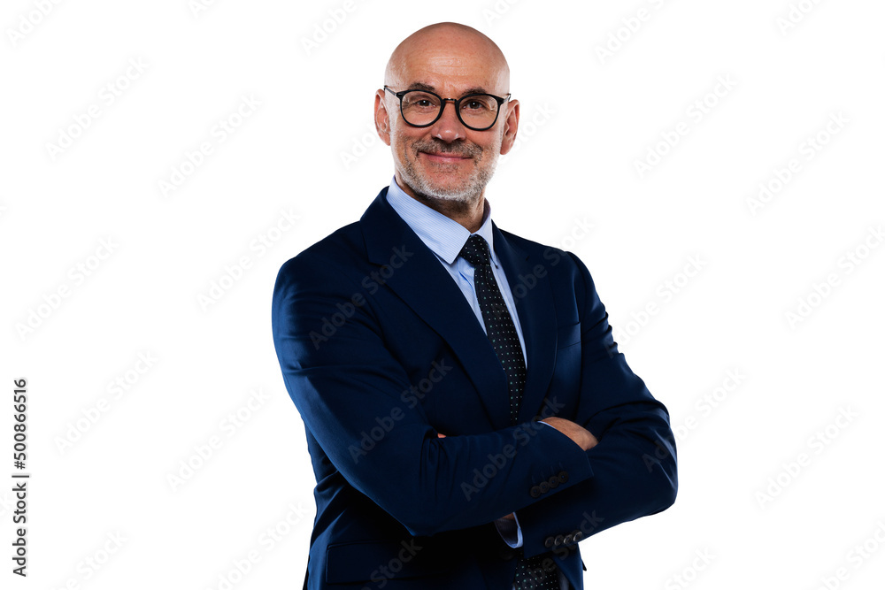 Middle aged businessman wearing suit and tie while standing at isolated background Middle aged businessman wearing suit and tie while standing at isolated background