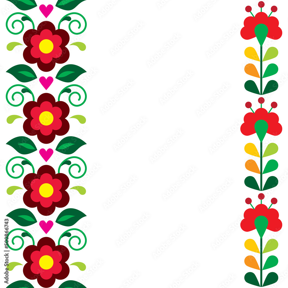 Mexican vector greeting card or wedding invitation with vertical seamless pattern with flowers, leaves and swirls
Mexican vector greeting card or wedding invitation with vertical seamless pattern with flowers, leaves and swirls