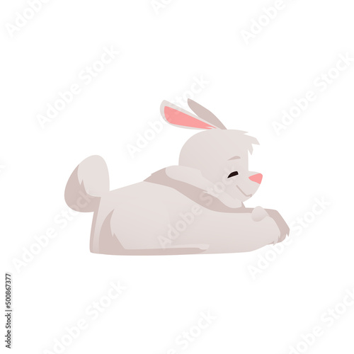 Cute lying cartoon rabbit character flat style, vector illustration isolated on white background.